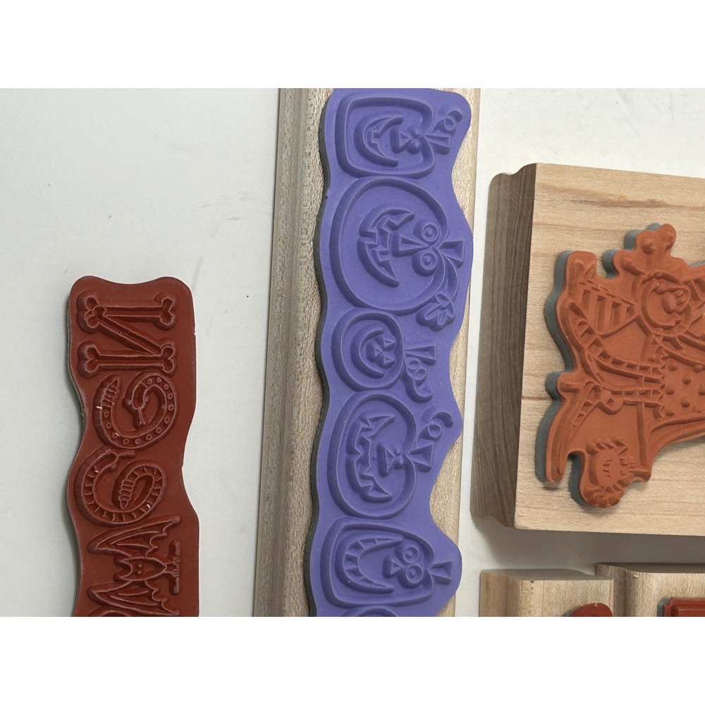 Stampin Up Halloween Wood Mounted Rubber Stamp Set Witch Pumpkin Goblin Eek 6pc - Picture 10 of 10